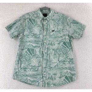 RVCA That'll Do Button-Up Shirt Men Medium Green Geo Print Slim Fit Short Sleeve